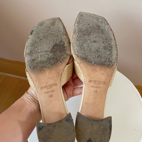 Jimmy Choo Ellison Slide Sandal Nordstrom Exclusive in Raffia Desert size 40 - Picture 6 of 6